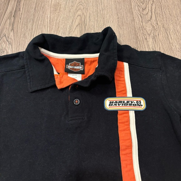Vtg Harley Davidson Polo Shirt Retro Black/Orange Stripe Logo‎ Boys XL (12-14) - Picture 4 of 5